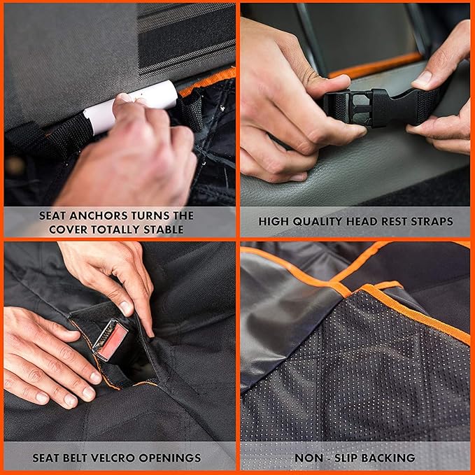 Doggie World Dog Car Seat Cover for Back Seat for XL Cars, SUVs & Trucks - Durable Car Cover Protector for Dogs, Nonslip Backseat Dog Hammock, Waterproof Scratchproof Protection Against Dirt, Pet Fur