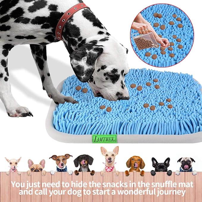 Snuffle Mat for Dogs, 17" x 21" Dog Snuffle Mat Interactive Feed Game for Boredom, Encourages Natural Foraging Skills and Stress Relief, Easy to Fill/Machine Washable with 2PCS Suction Cups