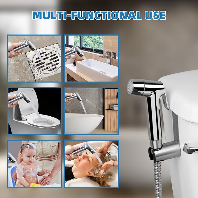 Hibbent Sink Faucet Hose Sprayer Attachment with 10 Adapters - Dual Function Handheld Bidet, Rinser & Shower Head - for Feminine Hygiene, Baby Diaper Cleaning & Pet Bathing