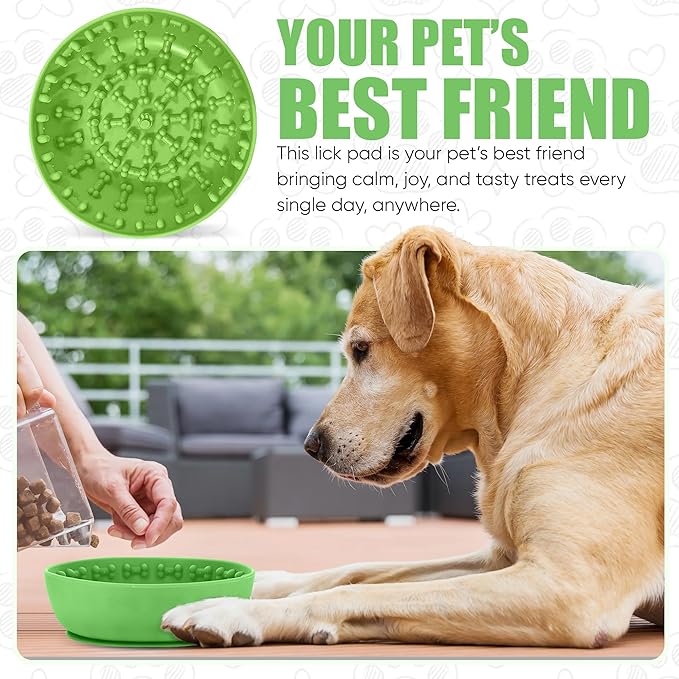 Lick Mat Bowl for Dog–Easy-to-Clean, Non-Slip Design BPA-Free Silicone Lick Mat–Great for Yogurt, or Peanut Butter–Fun Enrichment Slow Feeder & Interactive Dog Toy for Anxiety and Boredom Relief–Green