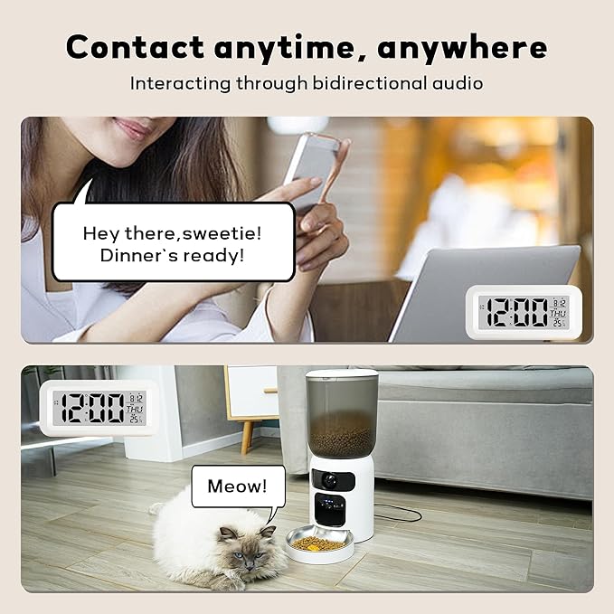 Maxee Cat Feeder, Automatic Dog Feeder with Camera, Cat Food Dispenser, 5G WiFi Pet Feeder with 2-Way Audio, Timed Pet Feeders, Motion Detection& Nightvision&120°Wideangle