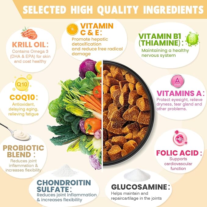 24-in-1 Dog Vitamins and Supplements 200 Ct Dogs Multivitamin Chewable Contain Chondroitin Probiotics Omega-3 Glucosamine for Dogs Skin Coat Heart Joint Gut Digestion Liver Brain Eyes Immune Support