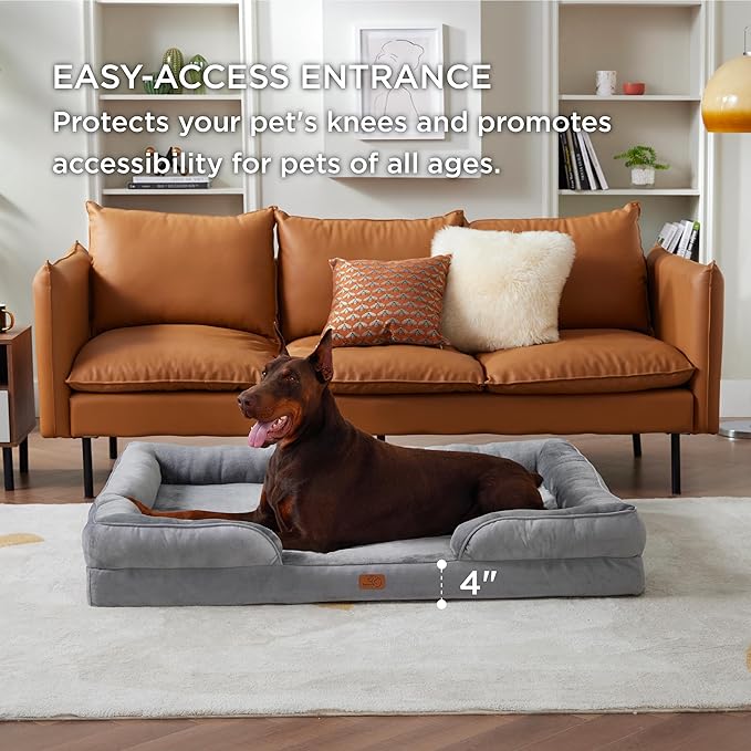Bedsure XXL Orthopedic Dog Bed for Extra Large Dogs - Washable Giant Dog Cat Bed Waterproof, Comfort Dogs Couch Sofa with Washable Removable Cover, Pet Bed with Nonskid Bottom, Grey, 52"