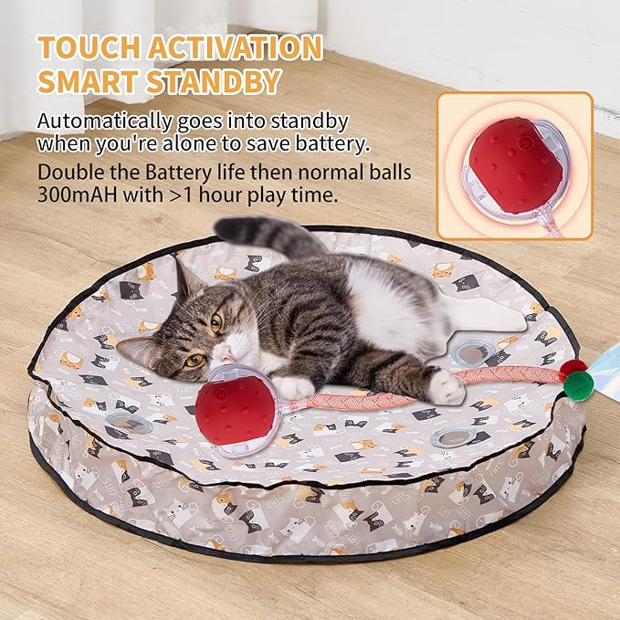 Kitty Toys & Cat Toys Interactive – Automatic Moving Cat Toy for Indoor Cats, Rolling Ball Tunnel Mat with LED Lights & Bird Chirping, Stimulating Cat Enrichment Ball Toy for Kittens & Bored Cats