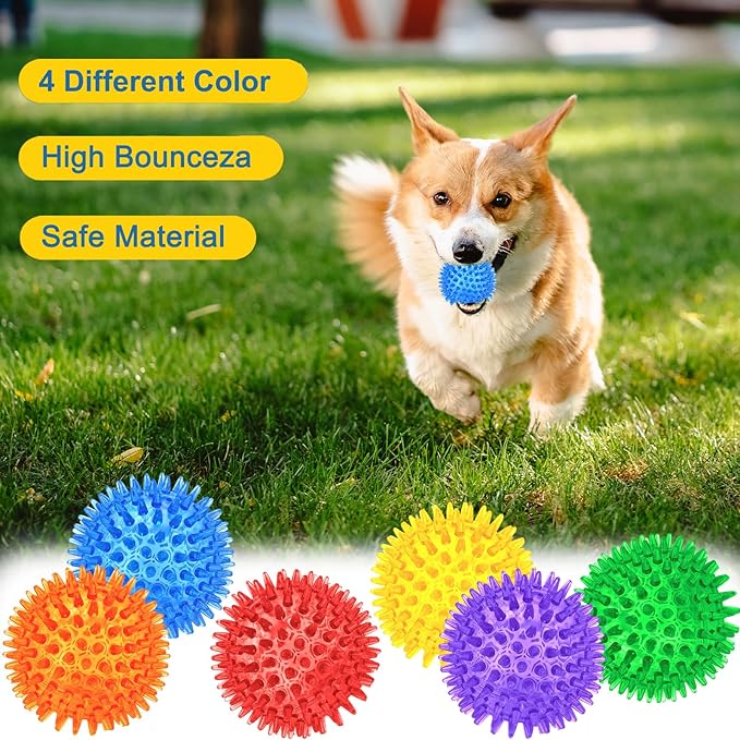 Beieverluck 12 Pack 2.5 Inch Squeaky Dog Toy Balls Spikey Dog Balls Large Dog Chew Toys for Medium Large and Small Dogs for Aggressive Chewers, 6 Colors