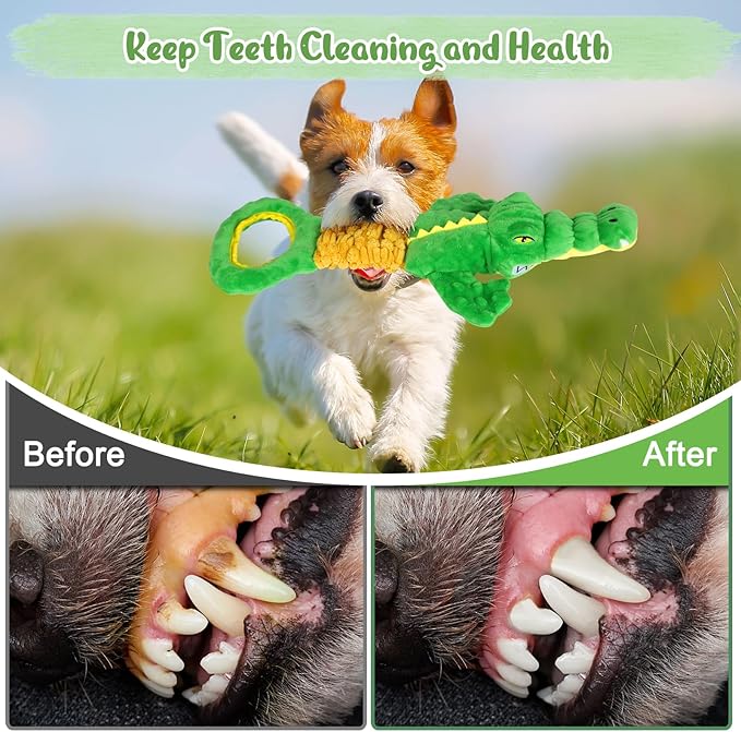 Large Dog Toys, Plush Squeaky Dog Toy with Crinkle Paper and Tug of War Handle, Interactive Puppy Toys for Small, Medium and Large Dogs