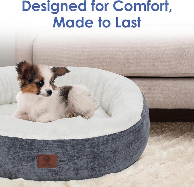 AMERICAN KENNEL CLUB 31" Mason Fabric Round Pet Bed - Stylish Washable Dog Bed with Non-Slip Bottom, Plush Sleeping Surface - for Cats, Large Breeds