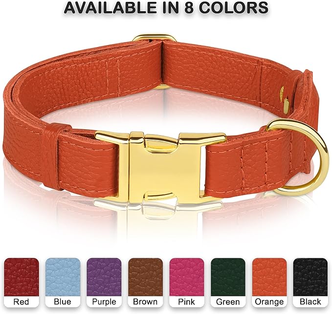 Leather Airtag Dog Collar - Soft Tracking Dog Collar with Apple AirTag Holder and Metal Buckle - Safety GPS Pet Collars for Small Medium Large Dogs Puppy Pink Red (Orange, S, 12"-15" Neck Fit)
