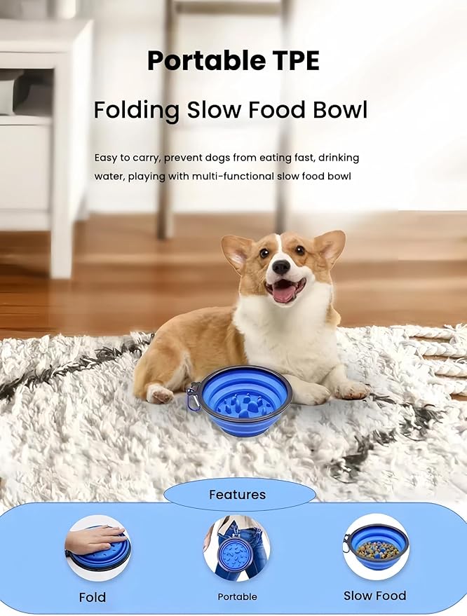 Large Collapsible Dog Bowl for Traveling Hinking Camping,2-Pack Portable Silicone Bowls with2 Sizes(34oz+12oz),Foldable Bowl with Slow Feeding Function