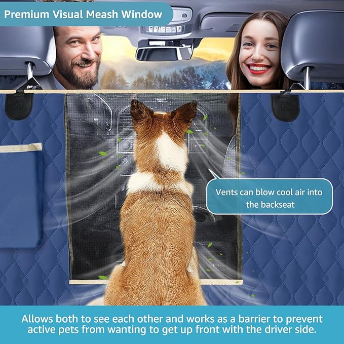 Lassie Dog Car Seat Covers for Back Seat, Waterproof Dog Car Hammock with Mesh Window Durable Scratch Proof Nonslip Pet Car Seat Covers Universal Fit Protector for Cars, Trucks & SUVs
