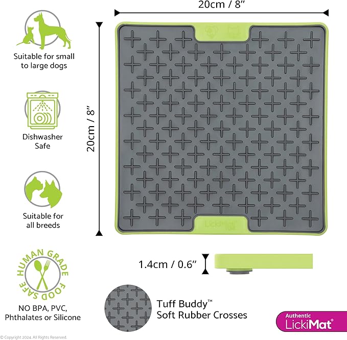 LickiMat Tuff, Heavy-Duty Buddy, Dog Slow Feeder Lick Mat, Boredom Anxiety Reducer; Perfect for Food, Treats, Yogurt, or Peanut Butter, Fun Alternative to a Slow Feed Dog Bowl, Green