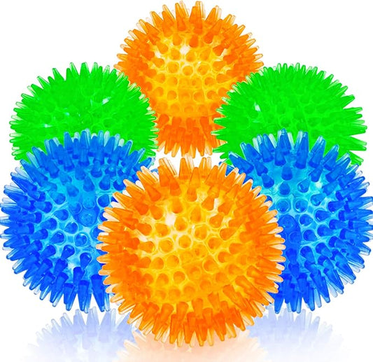SHARLOVY Squeaky Balls for Pet Small Puppy, TPR Fetch Spike Balls for Dogs, Rubber 6 Pack Bright Colors Chew Teething Dog Toys