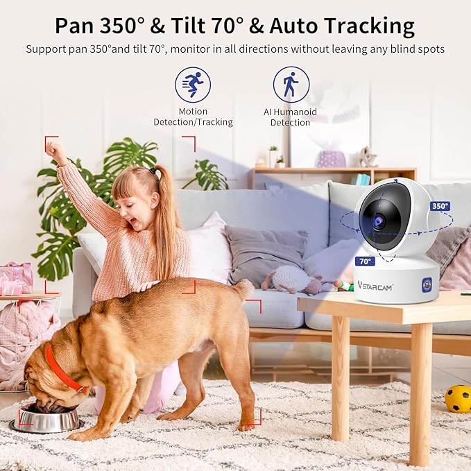 VSTARCAM 3MP Pet Camera Indoor with Phone App, 360° Indoor Security Camera with Color Night Vision, Motion Detection & 2-Way Audio, 24/7 SD & Cloud Storage,2.4GHz WiFi, in Plug 06