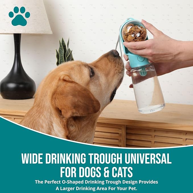 Leak Proof Portable Dog Water Bottle with Bowl – Travel Pet Water Dispenser for Walking & Hiking – Food Grade Plastic – Choose from 3 Colors (Blue, 500 ml)