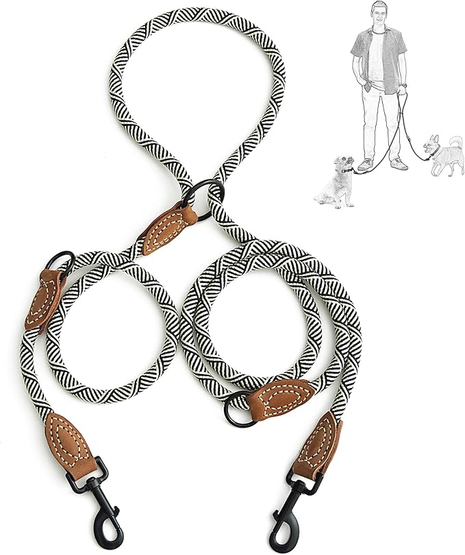 Mile High Life Hands Free Dog Leash, Crossbody Waist Leash with Genuine Leather Connection, Multifunctional Adjustable Slip Lead for Dog Walking Running (White, 8FT)