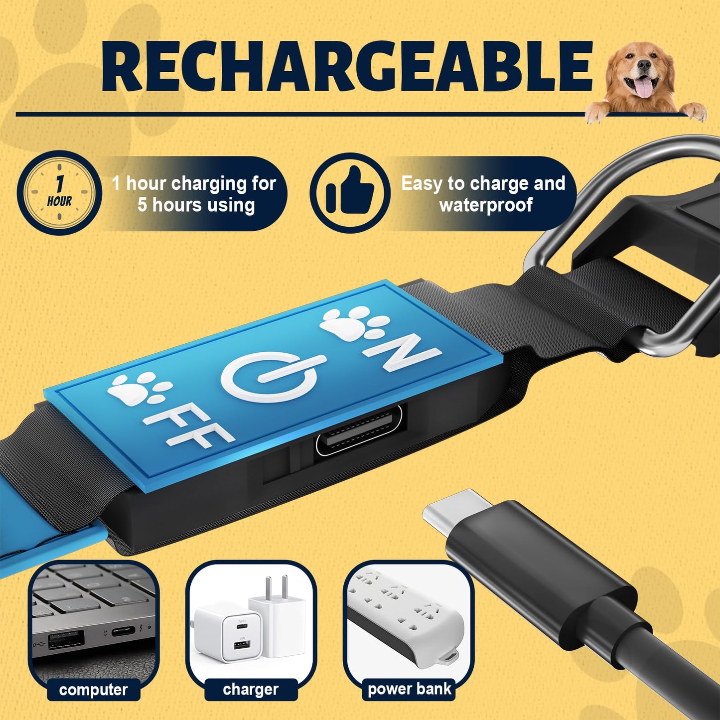 TOPOTO Light Up Collar for Medium Dogs, 15 Glowing Modes/ 3D Design/Adjustable/Rechargeable/Waterproof Flashseen LED Dog Collars, Dog Collar, Blue