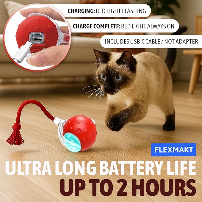 2025 New Interactive Pet Toy Ball for Indoor Cats & Small Dogs – Motion-Activated Automatic Rolling Ball with Chirping Sounds, Elastic Tail, Smart Rechargeable Toy to Keep Pets Active.