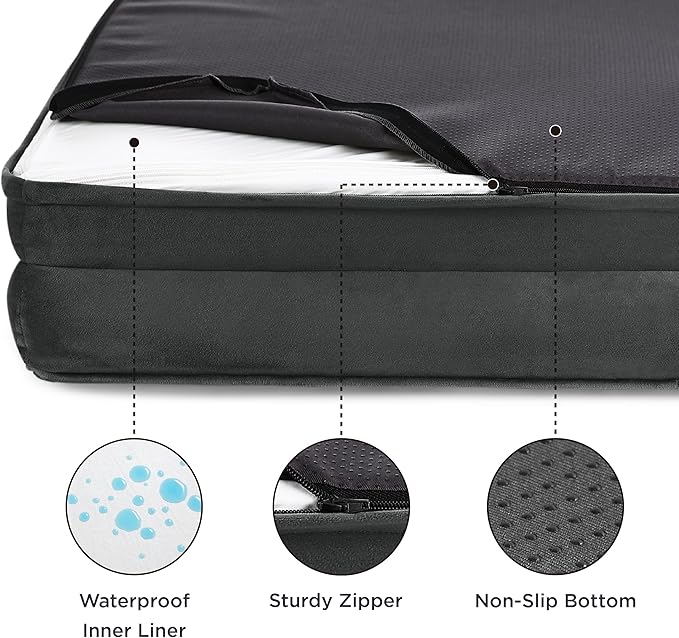 Bedsure XXL Orthopedic Dog Bed for Extra Large Dogs - Washable Giant Dog Cat Bed Waterproof, Comfort Dogs Couch Sofa with Washable Removable Cover, Pet Bed with Nonskid Bottom, Dark Grey, 52"