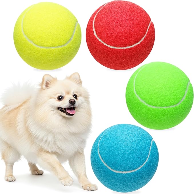 4 Pack Large Dog Tennis Balls, 4 inch Interactive Dog Toy Ball for Playing Training Sports Outdoor Indoor, Pet Toys Fetch Balls for Small, Medium, Large & Dogs