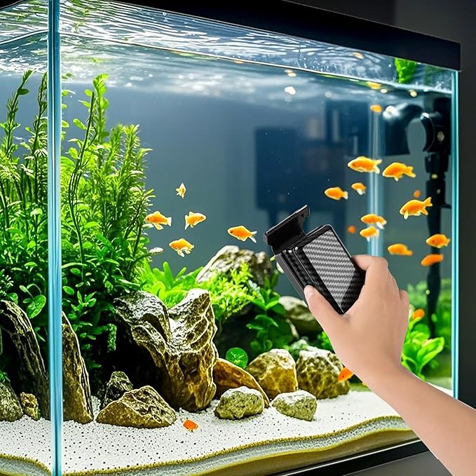 hygger Magnetic Fish Tank Cleaner, Aquarium Glass Cleaner with 2 Detachable Algae Scraper Blade, Floating Scrubber Brush for 2/5"-3/5" Glass/Acrylic Thick Tank, Strong Magnet Algae Remove Tool, L