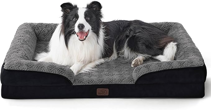 Bedsure Orthopedic Dog Beds Large Sized Dog - Washable Large Dog Cat Bed Waterproof, Comfort Dogs Couch Sofa with Washable Removable Cover, Pet Bed with Nonskid Bottom, Plush-Black, 35"