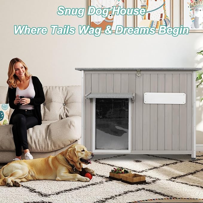 Large Outdoor Dog House Waterproof for Small to Large Dogs with Anti-Chewing Iron Frame, Raised Feet, Weatherproof Doghouse Kennel Shelter with Removable Floors(43" L*29.5" W*33.5" H)