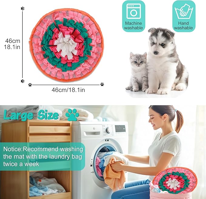 Dog Snuffle Mat, 2mm Thicken Interactive Toys for Pet, 17.7'' x 17.7'' Nosework Training Mats, Cats Bowl Travel Use Encourages Natural Foraging Skills, Comfortable Texture (Pink)
