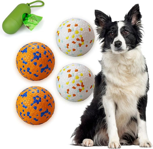 Dog Tennis Balls for Aggressive Chewers, Indestructible Dog Balls for Fetch Game, Durable Bouncy Lightweight Floating Toys (2 White + 2 Orange, Large (3" Diameter))