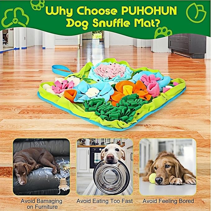 Snuffle Mat for Dogs, Slow Feeding Game Interactive Puzzle Dog Food Mat,Encourage Natural Foraging Skill-Dog Snuffle Mat 19.7''x19.7''Easy to Clean, Durable