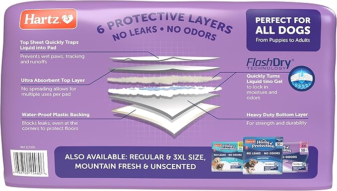 Hartz Home Protection Lavender Scented Dog Pads, XXL 40 count, Super Absorbent & Won't Leak, Odor Eliminating