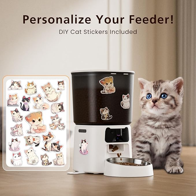 Automatic Cat Feeder with Camera, 4L WiFi Smart Pet Feeder with APP Control, 1080P HD Video, Night Vision,Voice Call, Motion Detection, Dual Power Supply, Stainless Steel Bowl,Supports 5GHz/2.4GHz
