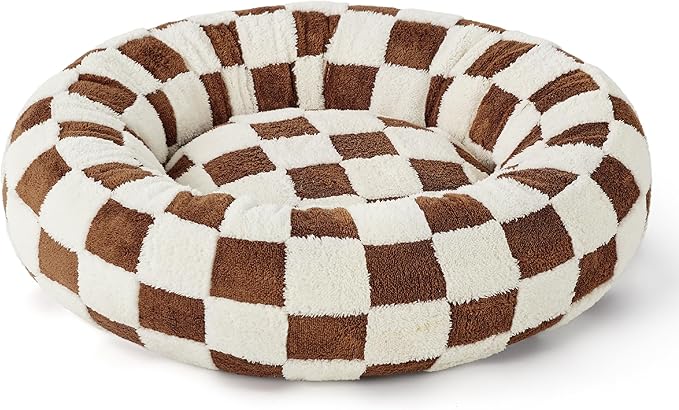 LE SURE Donut Medium Dog Bed - Round Cat Beds for Indoor Anti-Anxiety Calming Pet Beds, Washable Cute Modern Beds with Teddy Sherpa Plush & Anti Slip Bottom, 30 Inch, Brwon