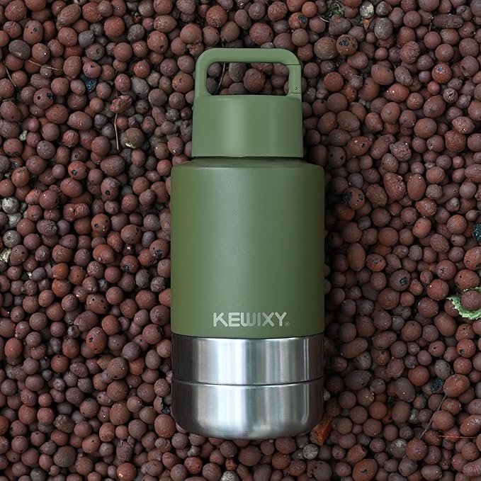 Insulated Dog Travel Water Bottle with Detachable Bowls, 3 in 1 Portable Dog Water Bottle Dispenser, Dog Accessories for Walking, Hiking, Camping, Outdoor (Olive Green, 32 Oz)