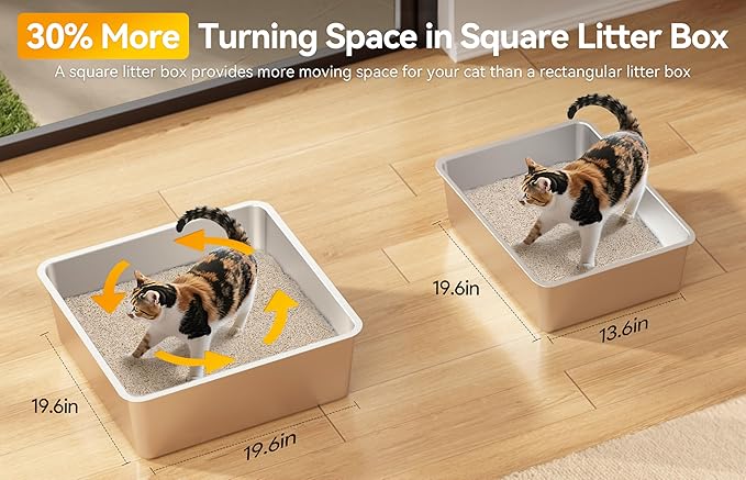 Meowant Stainless Steel Cat Litter Box with Lid, Extra Large Square 3-in-1 Enclosed Metal Litter Box with High-Sided Oxford Fabric Cover, Metal Scoop, Odorless, Non-Sticky,Leak-Resistant,Easy to Clean