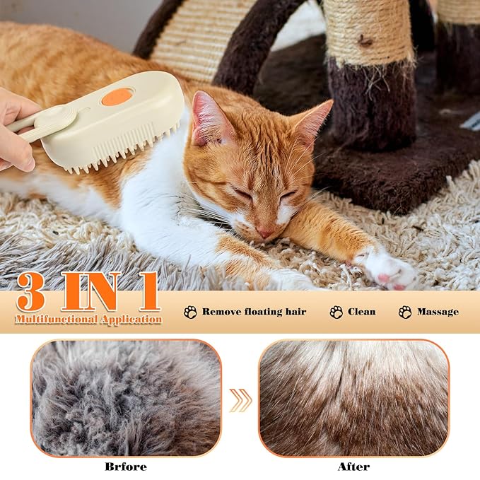 2 PACK Cat & Dog Steam Brush for Shedding – Rechargeable Pet Steam Brush for Cats & Dogs, Flea, Anti-Static Massage Comb – All in One, Spray & Cleaning Tool