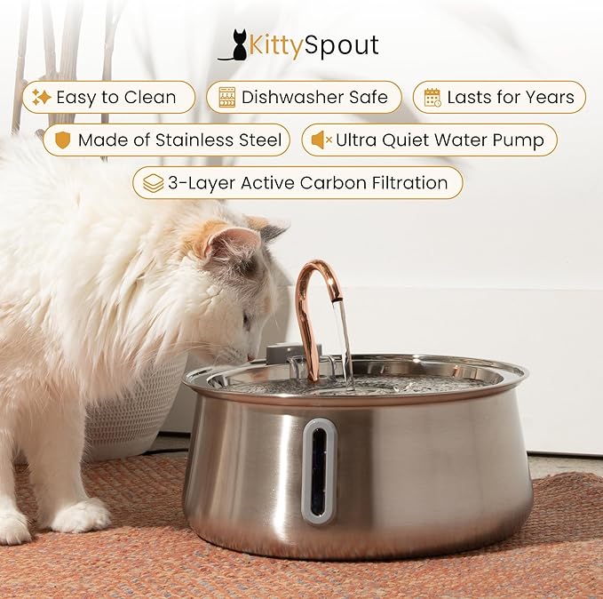 2.0 Large Capacity Stainless Steel Cat Water Fountain – 4L/135oz Indoor Automatic Pet Water Fountain for Cats, Ultra-Quiet Pump, Water Level Indicator, Multi Cat Metal Water Dispenser Bowl