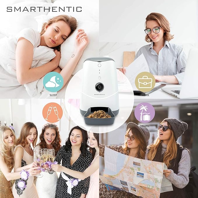 Smart Pet Feeder, Programmable Portion Control with Built-in HD Video Camera and Bowl, Automatic Cat Feeders, WiFi Camera, APP Control, Dry Food Dispenser, Puppy Supplies, Voice Recorder