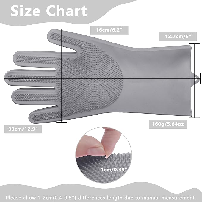 Pet Grooming Gloves—Heat Resistant Dog Washing Gloves with High-Density Teeth, Dog Bath Scrubber with Enhanced Five Finger Design, Silicone Gloves for Dogs and Cats Bathing, Massage (Gray)
