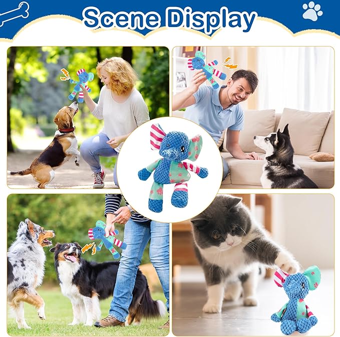 Elephant Indestructible Dog Toys - Squeak & Rope Toy for Large Dogs & Aggressive Chewers, Puppy Teething Toys