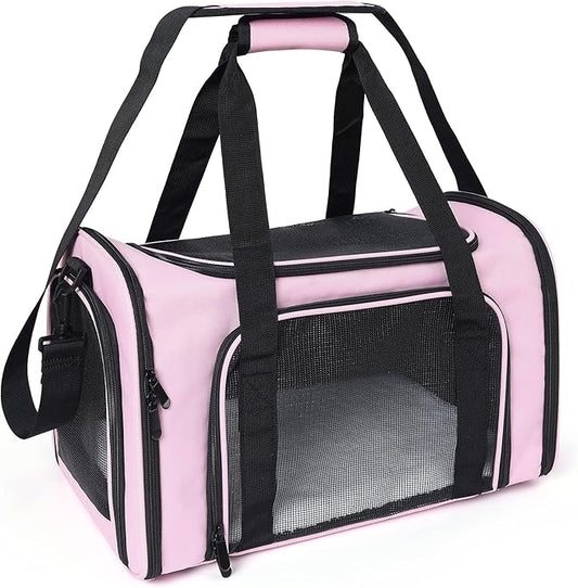 Mile High Life | Outdoor Travel Pet Carrier | Kitty Puppy Cat Carriers | Collapsible Dog Carrier for Small Medium Dogs | Cat Crates w Breathable Mesh with Soft-Sided (Pink, Medium)