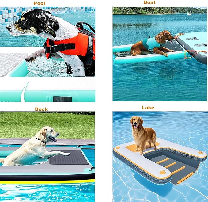 HEYLIFE Inflatable Dog Water Ramp Pool Ladder for Boats Docks Raft Swimming Pools Pet Stairs Floating Sports Platform Up to 220LBS Borange 4.9ft x 3ft x 4in