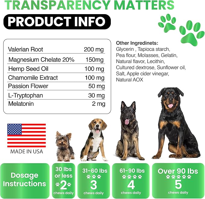 Grateful Pawz Hemp Calming Chews for Dogs - Dog Calming Chews - 170 Anxiety Relief Treats with Hemp Oil - Sleep Aid - Advanced Health Joint Support Supplement - Health & Wellness