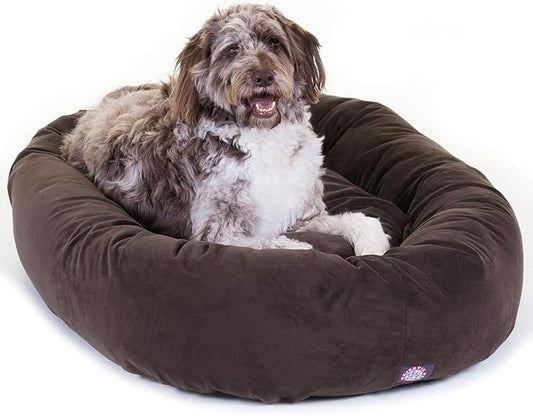 Majestic Pet 52 Inch Suede Calming Dog Bed Washable 52x35x11 (Inch) – Cozy Soft Round Donut Dog Bed with Spine Support for Dogs to Rest their Head - Round Pet Bed X- Large – Chocolate