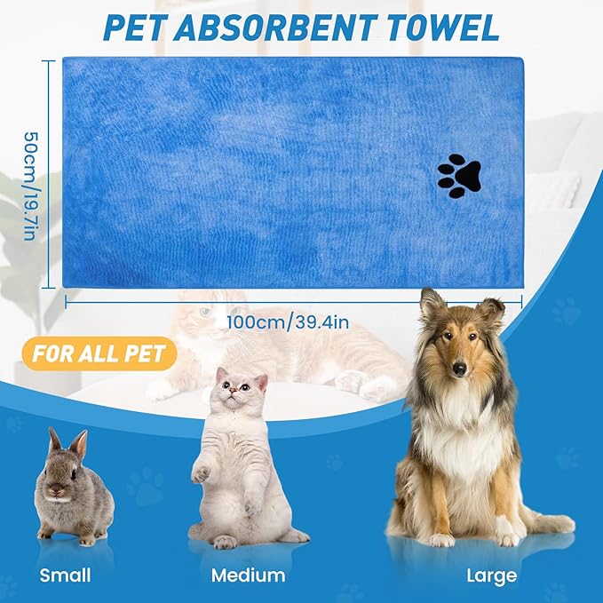 Pet Shower & Bath Supplies,Dog Shampoo Brush Set with Towel, Washing Gloves,Comb for Dogs and Cats (Blue)