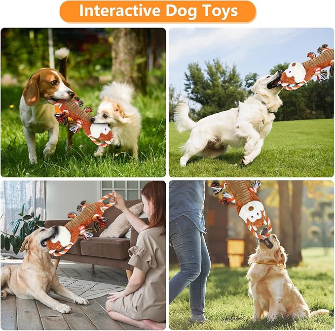 Rope-Infused Squeaky Dog Toys for Large Dogs, Interactive Tug of War Puppy Toy, Cute Pet Toys Large Plush Dog Chew Toys for Small, Medium and Big Dogs