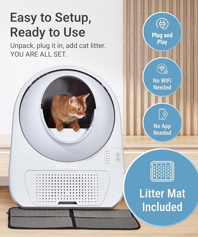 CATLINK 2025 Upgrade Automatic Cat Litter Box Self Cleaning for Multiple Cats with Mat, Double Odor Removal, Cat Litter Box for Cats from 3.5~22 lbs
