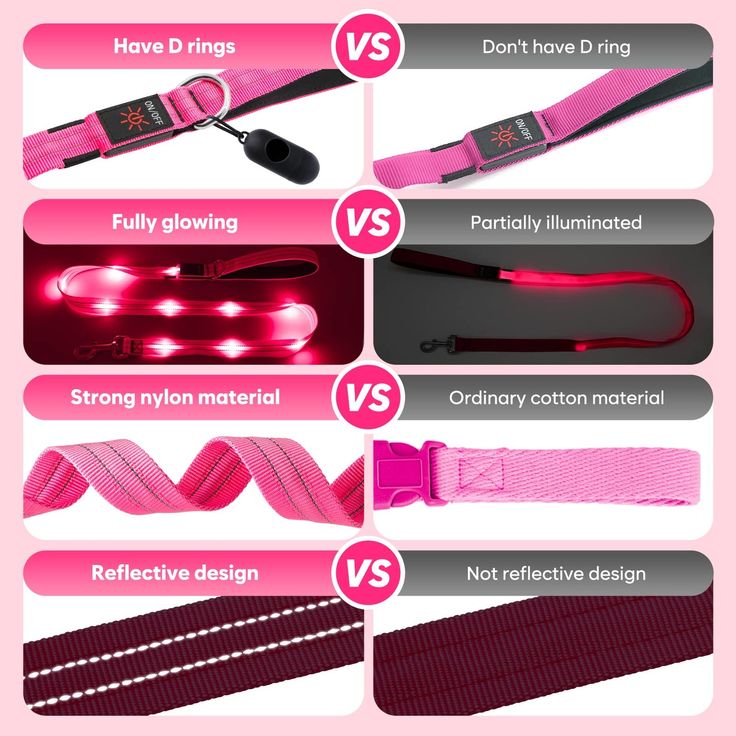 KOSKILL 4 Ft Led Dog Leash, Rechargeable Light Up Dog Leash Waterproof, Safety Glow in The Dark Dog Leash for Night Walking, Nylon Reflective Leashes with Padded Handle for Small Medium Large Pets