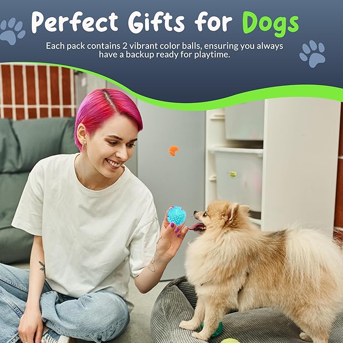 Spiky Dog Ball 1.8 Inch Squeaky Toy for Small Dogs Aggressive Chewers Puppy Teething Toys Dog Spike Ball for Training and Teeth Cleaning - 8 Pack