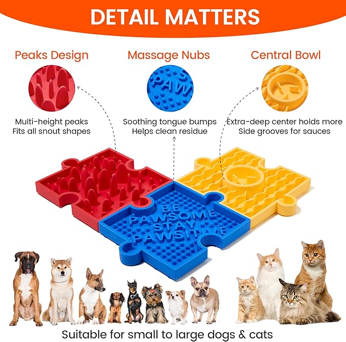 HowGo Puzzle Slow Feeder Lick Mat for Dogs, 38+ Suction Cups | Non-Slip Heavy Duty Maze Enrichment Bowl BPA-Free Silicone | Reduce Boredom Anxiety Free Combination (1PC, Blue)