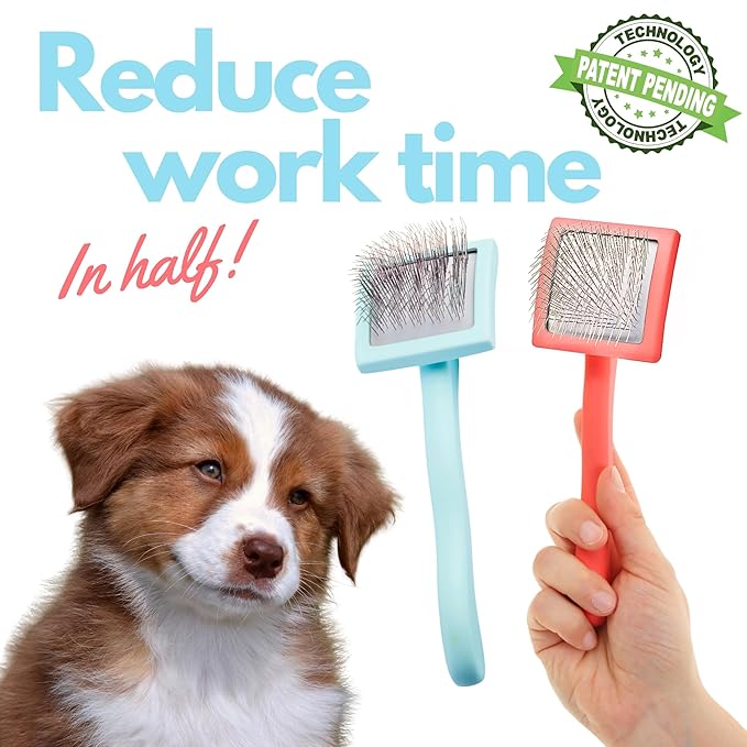 Pet Slicker Brush With Soft Massage Grooming Stainless Steel Pins - For Dematting, Shedding Fur, and Undercoat - Ideal Gift for Professional Pet Groomers - Long Slicker Brush - Flying Pawfect